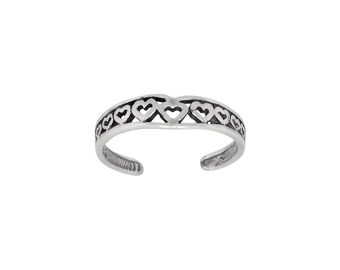 Sterling Silver .925 Hearts, Heart Shape Toe Ring adjustable size | Made In USA
