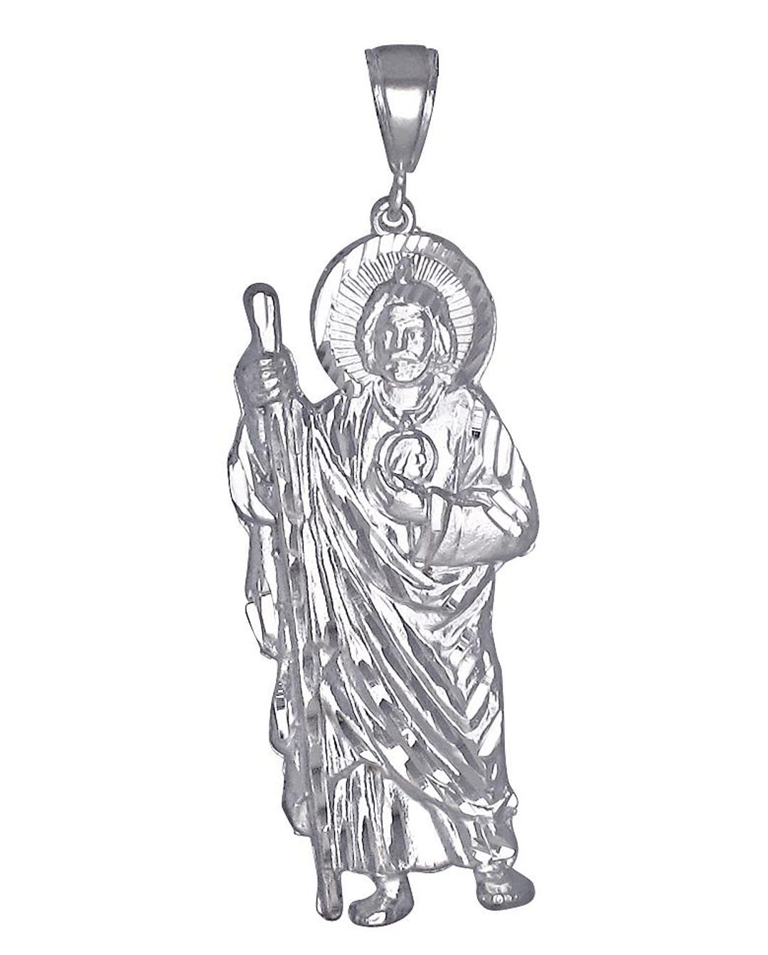 Sterling Silver Saint Jude Pendant 925 2.35" Diamond Cut Apostle ...