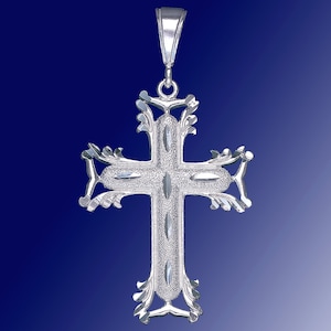 Sterling Silver Cross without Jesus Pendant Necklace 2.3 Inches 6 Grams with Diamond Cut Finish and 24 Inch Figaro Chain