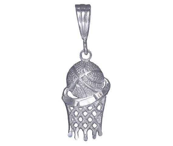 Sterling Silver Basketball Hoop Charm Pendant Necklace Inches Grams  with Diamond Cut Finish and 24 Inch Figaro Chain