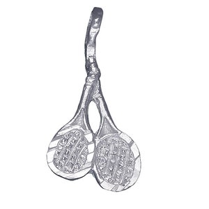 Sterling Silver Tennis Racket Charm Pendant Necklace 0.9 Inches 1.2 Grams with Diamond Cut Finish and 18 Inch Rolo Chain
