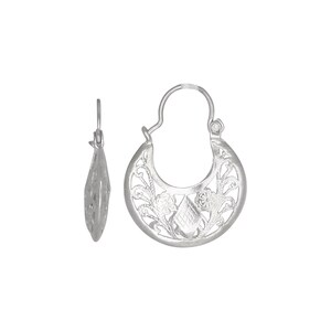 Sterling Silver .925 Flowers Design Basket Earring (S) | Made in USA