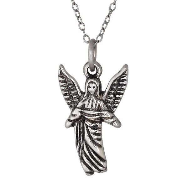 Sterling Silver .925 Archangel Gabriel, Angel of Revelation, Charm Pendant, Oxidized | Made in USA