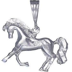 Sterling Silver Horse Charm Pendant Necklace 1.2 Inches 3.3 Grams with Diamond Cut Finish and 18 Inch Rolo Chain