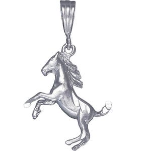 Sterling Silver Horse Charm Pendant Necklace 1.45 Inches 3.8 Grams with Diamond Cut Finish and 18 Inch Rolo Chain