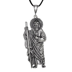 Sterling Silber 925 Saint Jude Apostel von Jesus Charm Anhänger Halskette, oxidiert | Hergestellt in USA