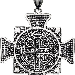 Sterling Silver Saint Benedict Key Reversible Charm Pendant Necklace 1. ...