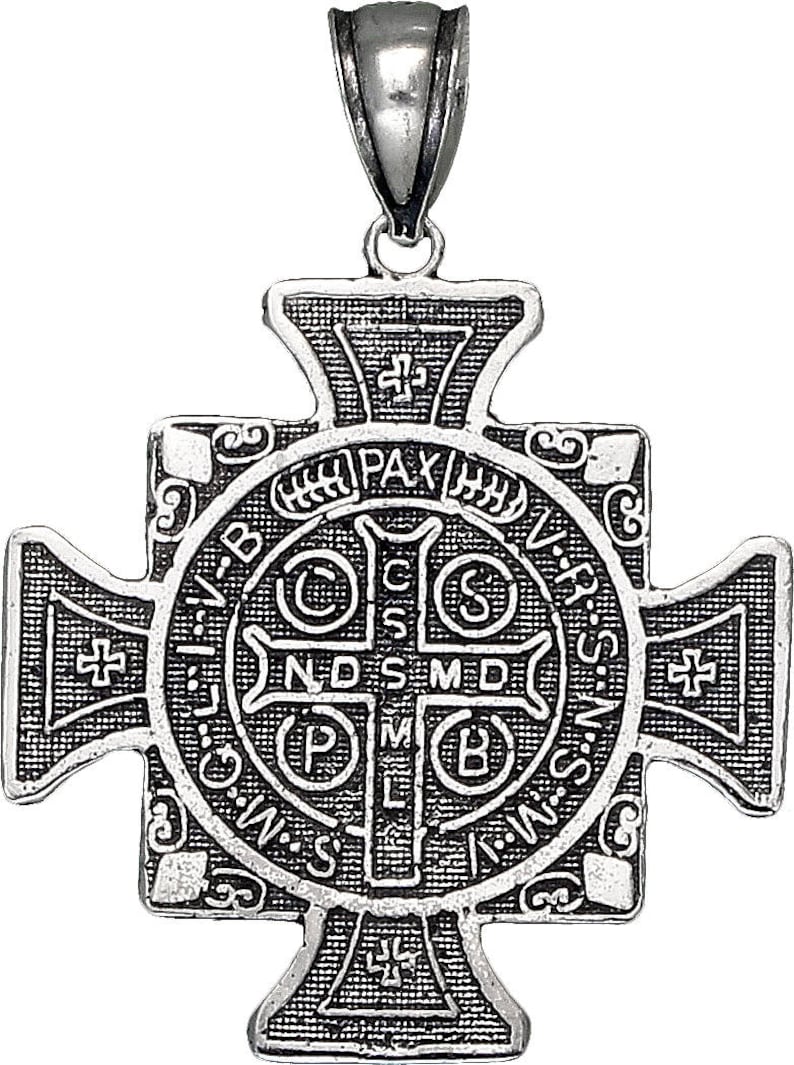 Sterling Silver Saint Benedict Key Reversible Charm Pendant Necklace 1. ...