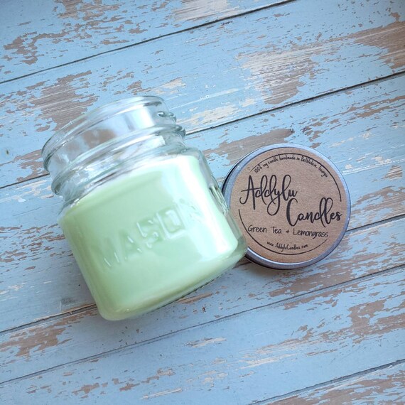 Green Tea and Lemongrass Candle / 8oz Mason Jar Candle / Soy Etsy