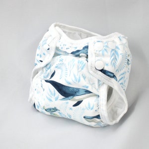 Whale of a Time- Newborn Cloth Diaper with umbilical cord snap