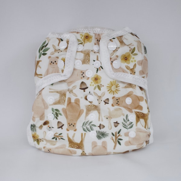 One Size Forest Friends cloth diaper for prefolds or inserts, OS Diaper cover, AI2 Diaper,