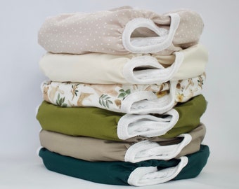 One Size Set of 6 Neutral cloth diapers for prefolds or inserts, OS Diaper cover, AI2 Diaper,