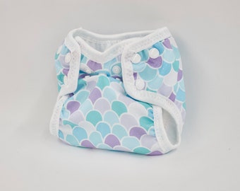 Pastel Scallop Newborn Cloth Diaper with umbilical cord snap