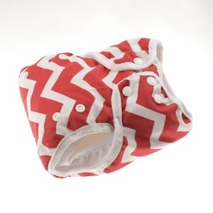 Red Chevron AI2 Size Small cloth diaper for prefolds or inserts