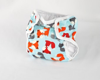 Fox Newborn Cloth Diaper with umbilical cord snap - Urban Zoologie Foxes Sky