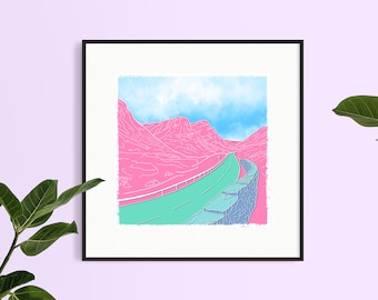 Glencoe Scotland by the Roadside Art Print, Day time 4x4 / 8x8"