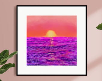 Coral Sunset On Water Art Print 4x4 / 8x8"