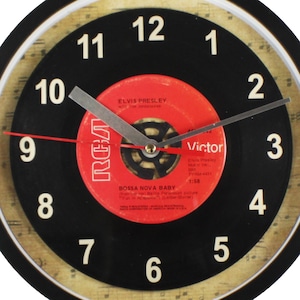 Elvis Presley &quot;Bossa Nova Baby&quot; Record Clock 45rpm Recycled Vinyl Record Wall Clock One Of A Kind
