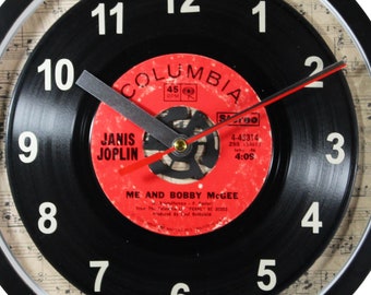 Janis Joplin "Me and Bobby McGee" Record Wall Clock 45rpm Recycled Vinyl One Of A Kind