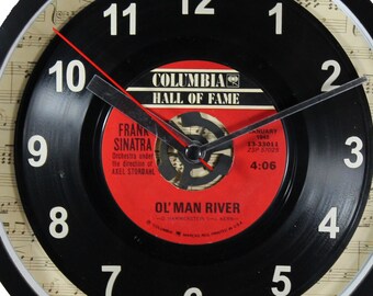 Frank Sinatra "Ol' Man River" Record Clock 45rpm Recycled Vinyl One Of A Kind