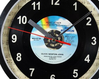 Olivia Newton-John "Heart Attack" Record Wall Clock 45rpm Recycled Vinyl One Of A Kind