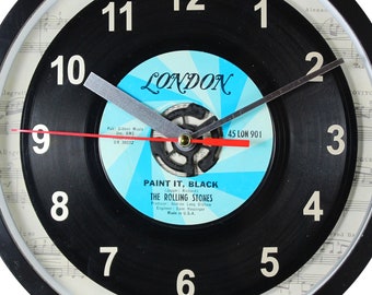 The Rolling Stones "Paint It, Black" Record Wall Clock 45rpm Recycled Vinyl One Of A Kind