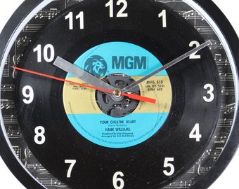Hank Williams "Your Cheatin' Heart" Record Clock 45rpm Recycled Vinyl Record Wall Clock One Of A Kind