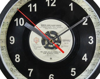 Simon & Garfunkel "Me And Julio Down By The Schoolyard" Record Wall Clock 45rpm Recycled Vinyl One Of A Kind