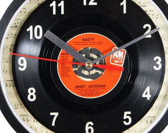 Janet Jackson "Nasty" Record Clock 45rpm Recycled Vinyl Record Wall Clock One Of A Kind