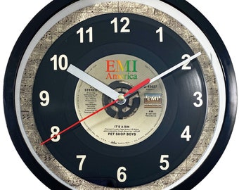 Pet Shop Boys "It's A Sin" Record Clock 45rpm Recycled Vinyl Record Wall Clock One Of A Kind