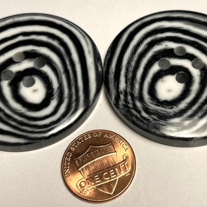 2 Beautiful Large Thick Glossy Black & White Plastic 4-hole Sew-through Coat Buttons 44mm 1 3/4&quot; 12869