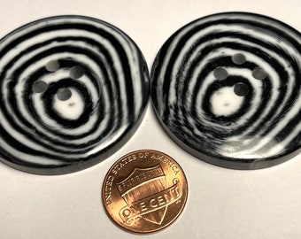 2 Beautiful Large Thick Glossy Black & White Plastic 4-hole Sew-through Coat Buttons 44mm 1 3/4" 12869