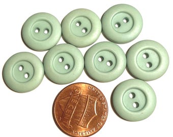 Set of 8 Vintage NOS Wide Rimmed Matte Dull Green 2-hole Sew-through Plastic Buttons 14.5mm 9/16" 15869