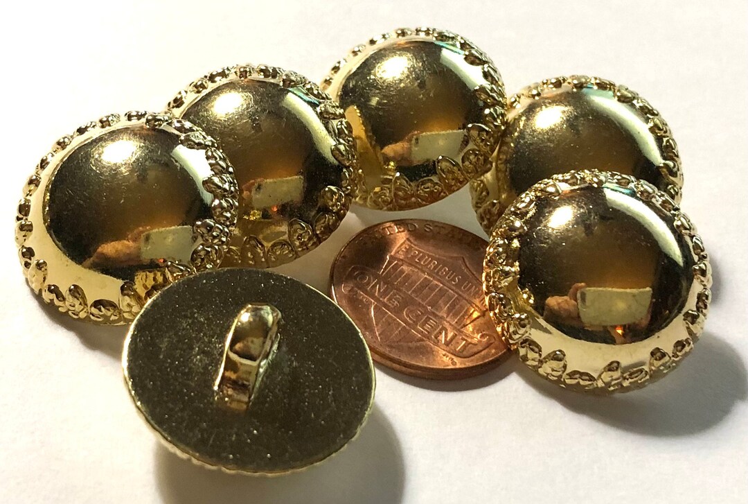 Set Of 6 Domed Shiny Gold Tone Plastic Shank Buttons 13 16 21mm 11459 