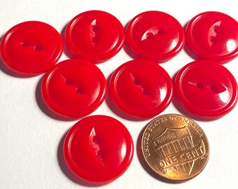 Set of 8 Vintage Rimmed Glossy Red 2-hole Sew-through Cat Eye Plastic Buttons 3/4" 19mm 14819