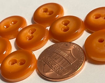 Lot of 8 Vintage Glossy Variegated Burnt Orange With Lighter Center Plastic Buttons Sew-through 2-hole Just Over 9/16" 15mm 13044