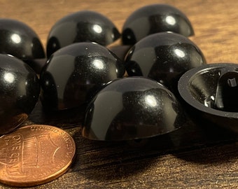 Set of 8 Vintage High Dome Shiny Glossy Black Plastic Shank Buttons 7/8" 22.5mm 6126