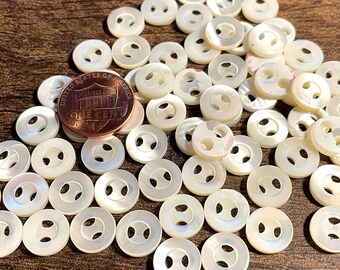 8 Vintage Rimmed Iridescent Cream Trocas MOP Mother of Pearl Natural Shell 2-hole Sew-through Buttons 10mm 3/8" 12784