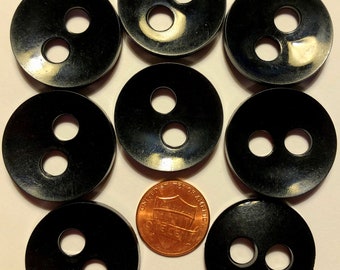 8 Large Concave Glossy Black Plastic Sew-through 2-hole Buttons 1 1/8" 28mm 6667