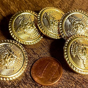 Set of 5 New Light Weight Domed Very Shiny Polished Gold Tone Metal Shank Buttons Hollow Puffed 2-Piece Construction 1&quot; 25mm 16080