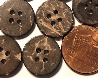 Set of 8 Natural Brown Coconut Shell 4-hole Sew-through Buttons 15mm Just Over 9/16" 11205