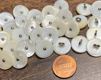 8 Pcs Only! Set of 8 Vintage NOS Beautiful Iridescent Creamy Off-white Natural Shell MOP Pin Shank Buttons Just Over 9/16" 15mm 14941