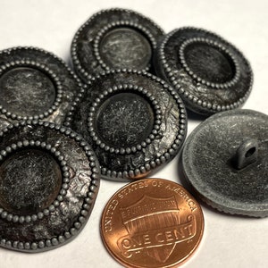 Set of 6 Heavy Sturdy Gunmetal Gray Tone Metal Shank Buttons 1&quot; 25mm 12734