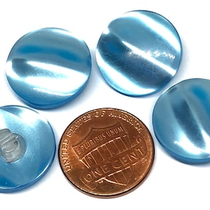 4 Vintage Retro Slightly Domed Pearlized Blue Shank Plastic Buttons 17.5mm 11/16&quot; # 10627