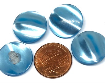 4 Vintage Retro Slightly Domed Pearlized Blue Shank Plastic Buttons 17.5mm 11/16" # 10627