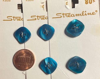 Set of 5 Vintage NOS Teal Blue Plastic 4-hole Buttons Almost 5/8" 15mm 17407