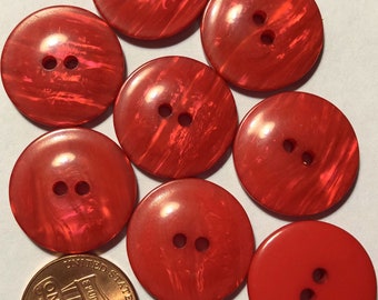 8 Pearlized Red Plastic Sew-through Buttons 2-hole 13/16" 20mm # 5846