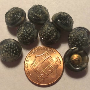 Lot of 8 small domed berry design variegated gray and black shank glass buttons 7/16" 11mm 9590