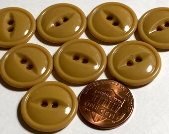 Set of 8 Beautiful Vintage Rimmed Glossy Cat Eye Mustard Yellow 2-hole Sew-through Plastic Buttons 19mm 3/4" NOS 12260