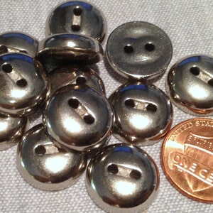 12 Shiny Domed Silver Tone Sew-through Plastic Buttons 15.5mm 5/8&quot; # 7792